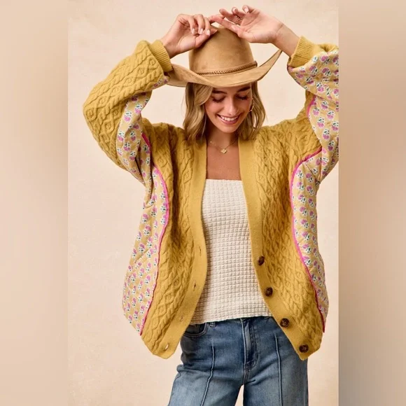 B6 new Bibi cable knit sweater cardigan flower small medium large extra large - Picture 3 of 4